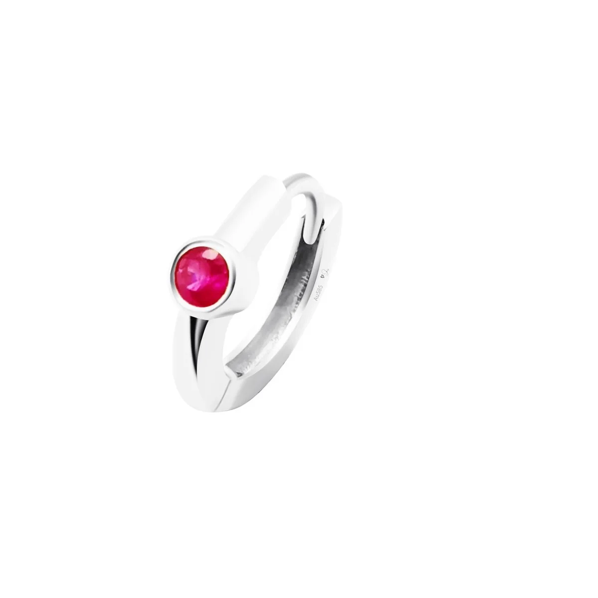 SINGLE RUBY SAPPHIRE HUGGIE HOOP | 14K - Image 3